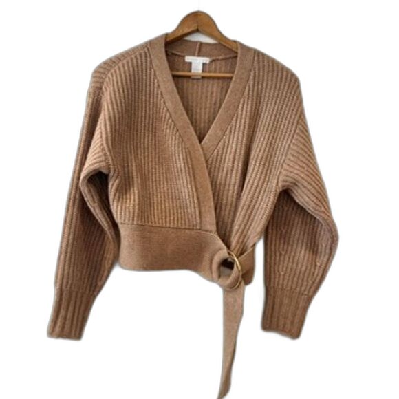 Design History Wrap Sweater Side Buckle Ribbed Small Brown Gingersnap - Picture 1 of 7